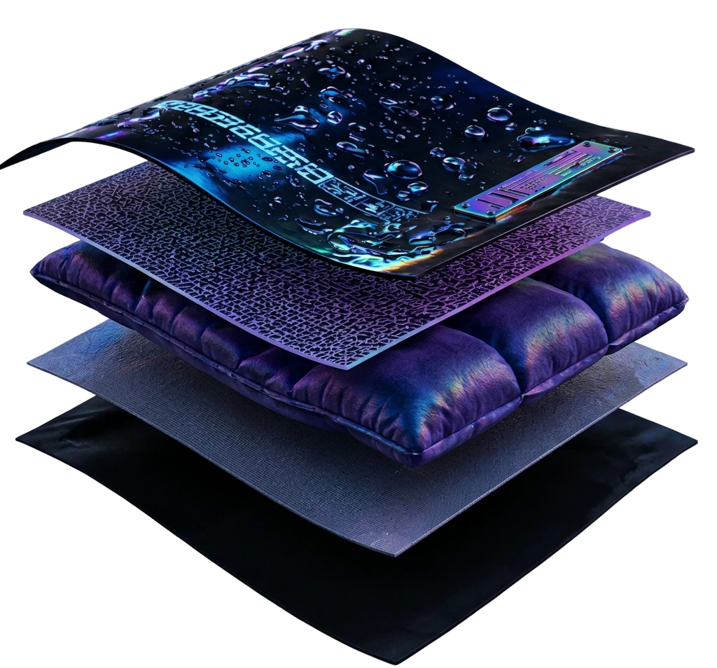 The jacket's five material layers, separated and stacked